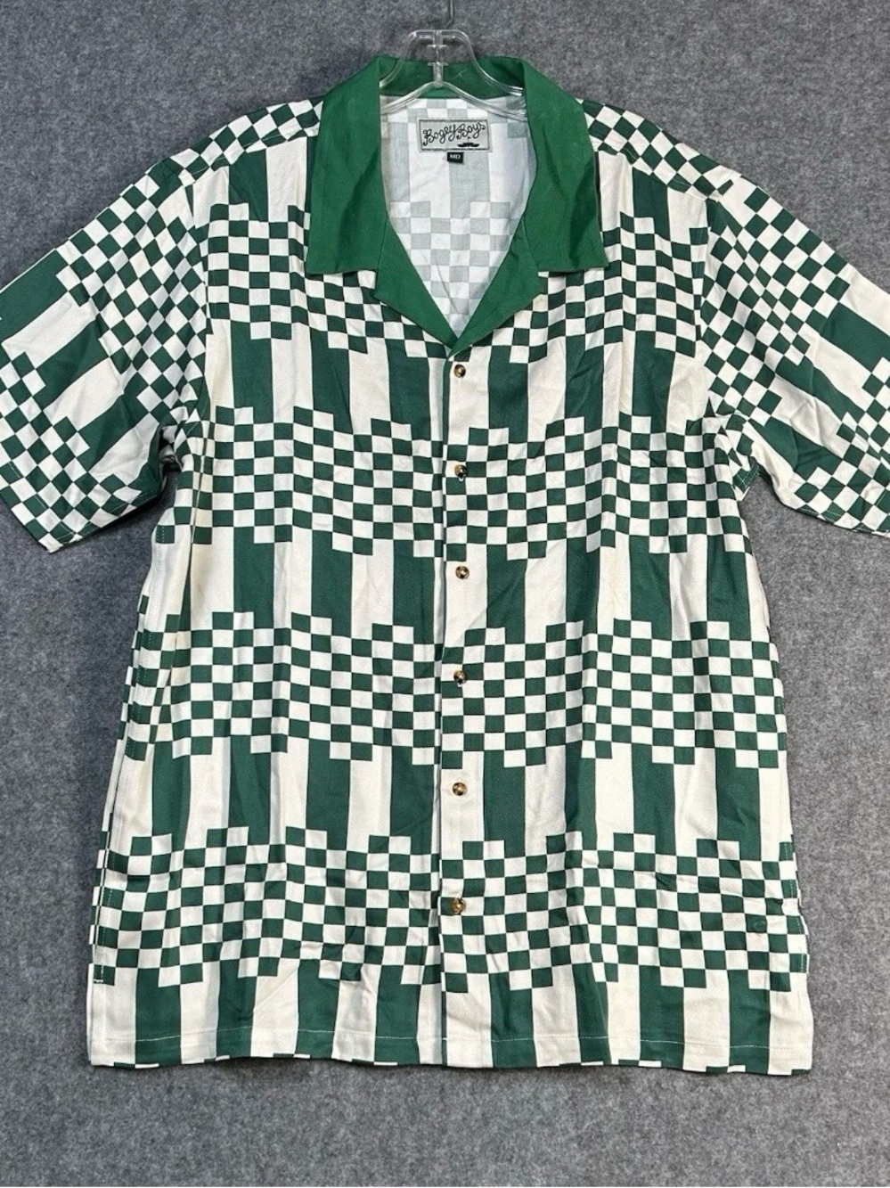 Bogey Boys Men’s M Checkered Green and White Button Collar Golf Shirt Athleisure